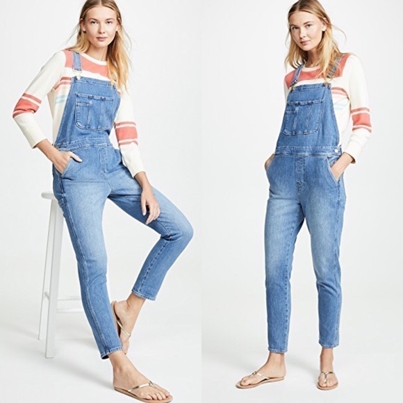 Frame Denim Blue Crop Boyfriend Overalls XS - Picture 1 of 9